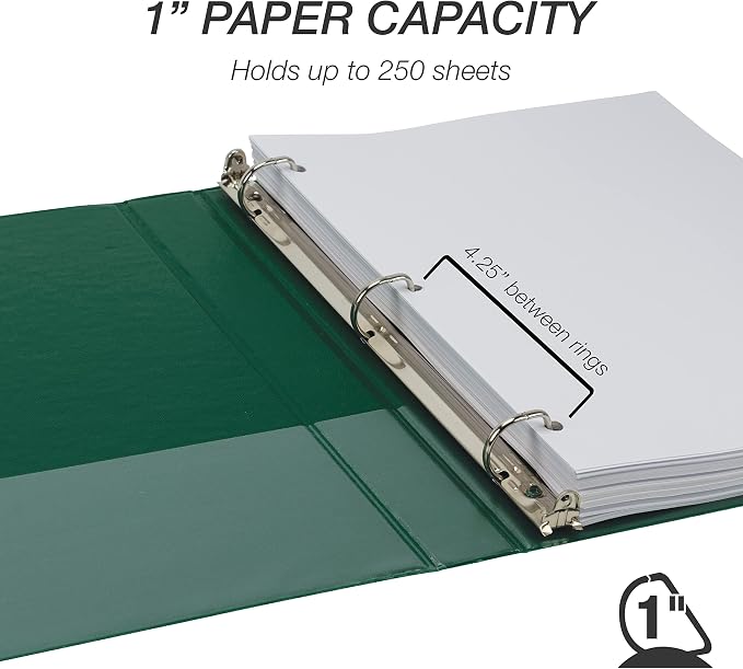 Samsill Durable 1 inch 3 Ring Binder, D Ring Binder, 100% Recycled Chipboard, Green, 4 Pack