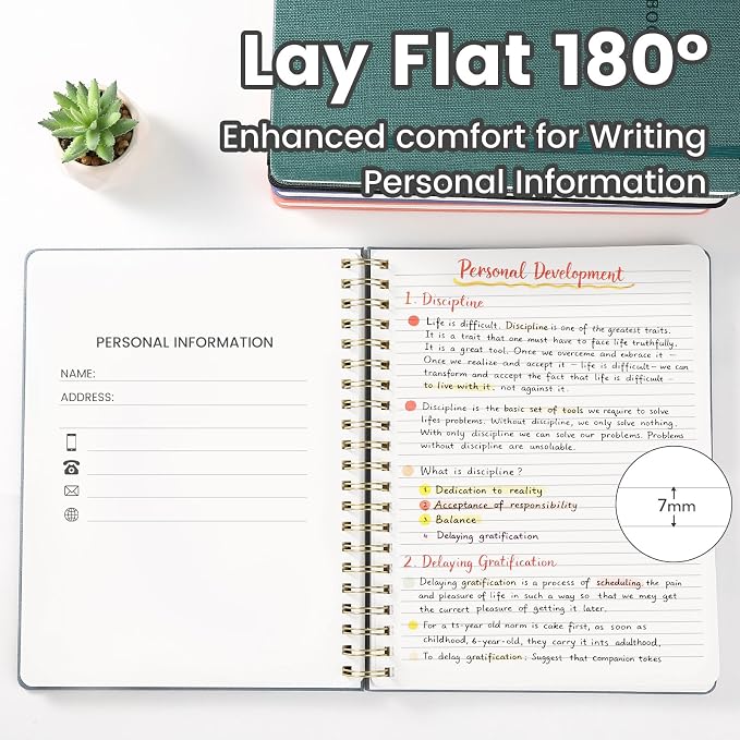 Spiral Notebook - 8.5 x 10.98 Inch Large Hard Cover Notebook with Elastic Band & Pocket, 180 Pages, Lay Flat Wirebound Journal for Work, School, Planning & Note Taking Black