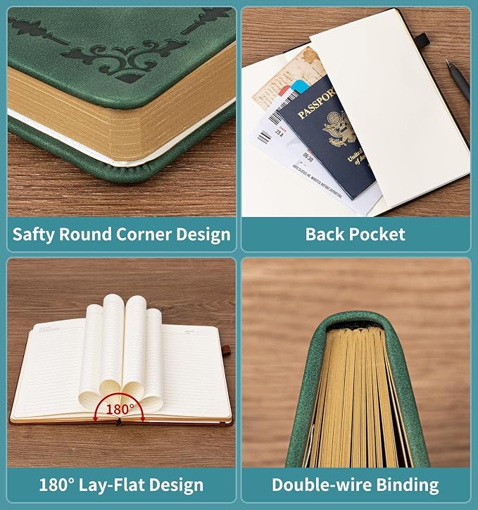 Lined Journal Notebook for Women Men, A5 Hardcover Leather Journals for Writing, 200 Pages Thick Paper, Daily Journal Notebook for Work, School, Note Taking, Business, Travel, College Ruled