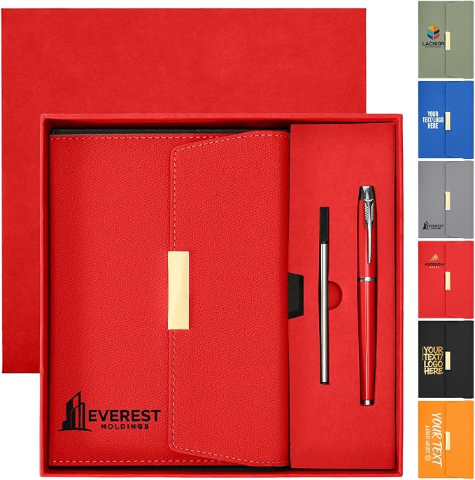 ENOMY Personalized A5 Notebook with Metal Pen & Gift Set Custom Notebook UV Printing Personalized Journal for Writing Work Plan College Gifts Men Women, Red