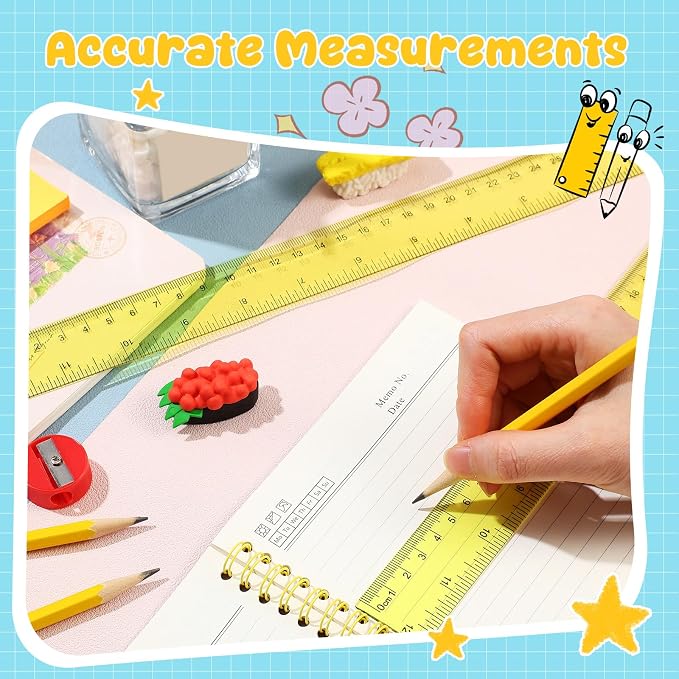 EBOOT 2 Pack Plastic Ruler Straight Ruler Plastic Measuring Tool for Student School Office (Yellow,12 Inch)