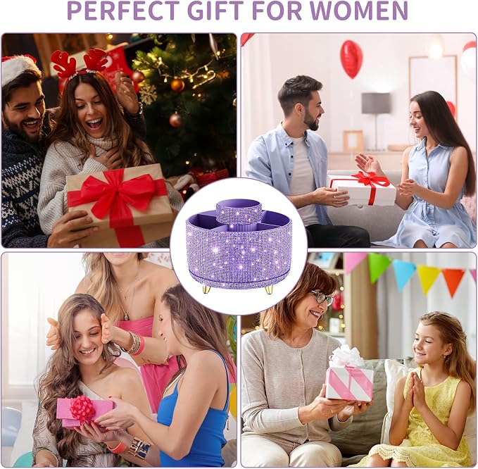 fanado Bling Diamond Makeup Brush Holder, 360° Rotating Makeup Organizer, 5 Slot Make up Brushes Cup for Countertop, Storage for Cosmetics Pen Eyeliner Skincare on the Vanity (Diamond Purple)