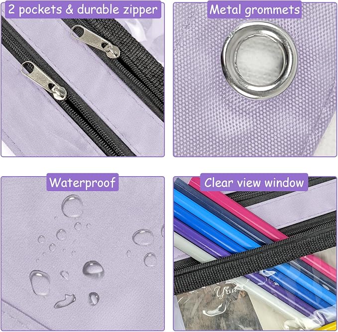 YoeeJob 1 Pack Pencil Pouch for 3 Ring Binder, Expandable Binder Pouches with Zipper, Large Capacity Pen Holder Case with Clear Window School Class Office Organizers, Lavender