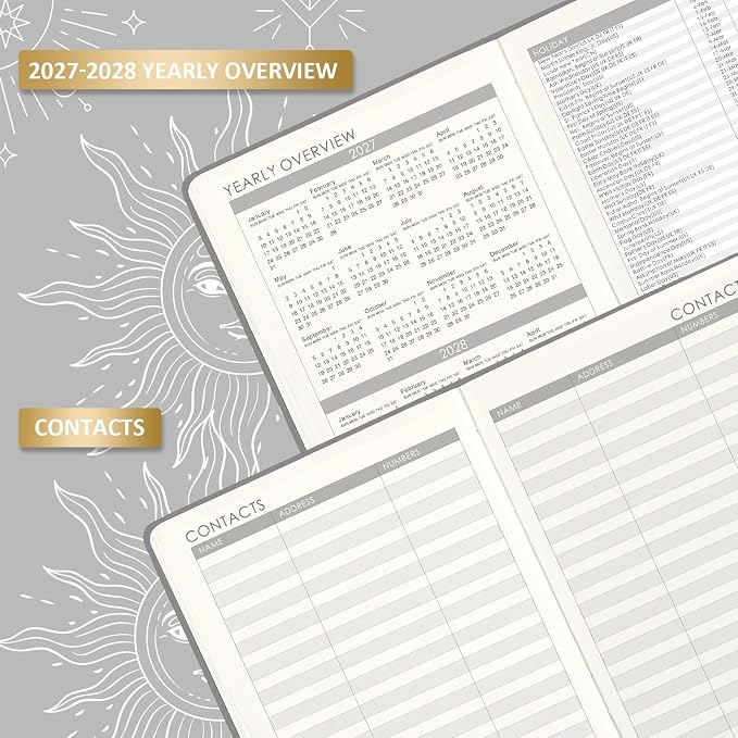 2027 Planner - 2027 Weekly Monthly Planner, January 2027 - December 2027, 5.75" x 8.25", Faux Leather Planner 2027 with Back Pocket & 40 Notes Pages - Mystic Grey