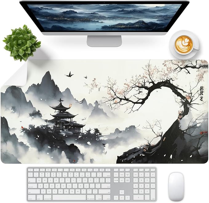 Japanese Mouse Pad, Large Japanese Desk Mat, Leather Desk Pad, Waterproof Keyboard Mat, Non-Slip Computer Mat, Keyboard and Mouse Pad for Office Decor (31.5"x15.7")