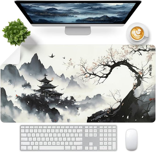 Japanese Mouse Pad, Large Japanese Desk Mat, Leather Desk Pad, Waterproof Keyboard Mat, Non-Slip Computer Mat, Keyboard and Mouse Pad for Office Decor (31.5"x15.7")