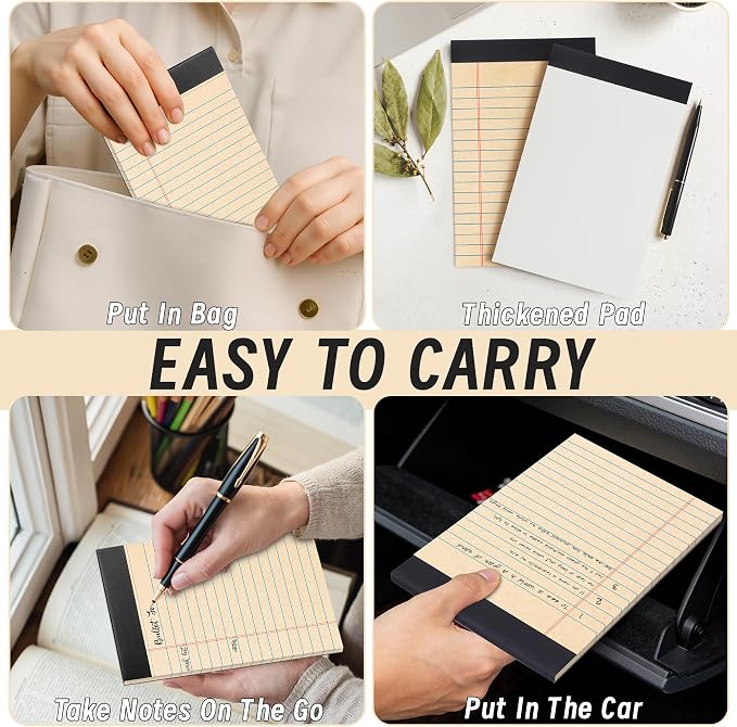 48 Pack Legal Pads 5 x 8 Inch Recycled Paper Writing Pads College Ruled | 30 Sheet Per Pad with Perforated Pages, Eco Friendly Memo Pads for Office, School and Home Notes, Lists and Daily Writing