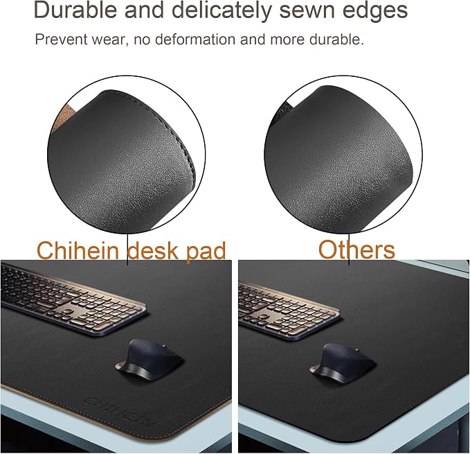 Chihein Cork & PU Leather Desk Mat 55” x 28” - Extra Large Mouse Pad, Double Sided Waterproof Desk Pad Protector for Executive Desk, Dining Table, Office Desk (Black)