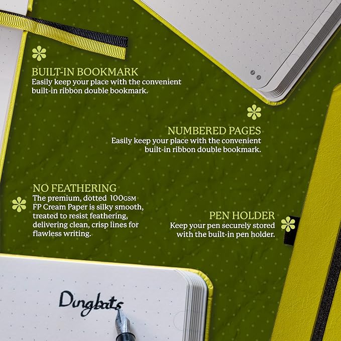 Dingbats* Earth Dotted Writing Journal Notebook A5 - Vegan Leather Hardcover - Ideal for Work, Travel - Pocket, Elastic Closure & Bookmark