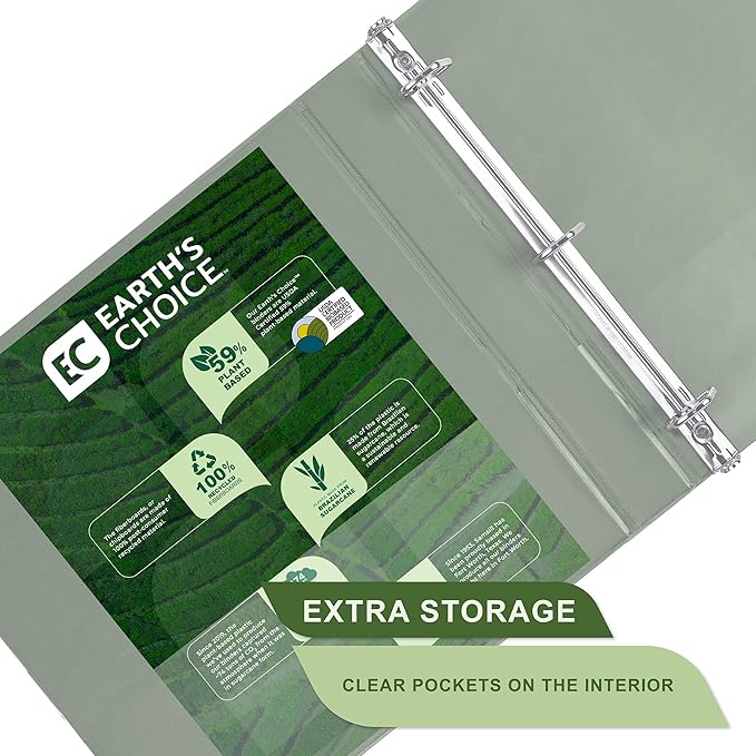 Samsill Plant-Based 1 Inch Durable D-Ring, View Binder, Eco-Friendly, USDA Certified Biobased, 2 Pack, Sage Green