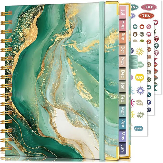 Academic Planner 2026-2027, Hardcover Leather Weekly and Monthly Calendar Planner from July 2026 - June 2027, A5 6.1" x 8.2" Daily Agenda with Tabs, College School Organizer for Student Teacher, Slate (Marble)