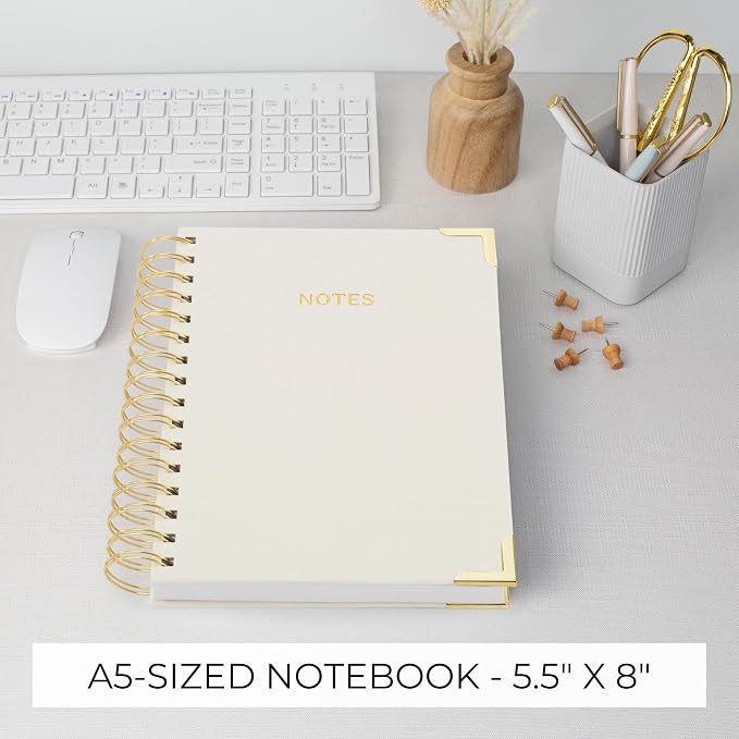 Aesthetic Thick Spiral Notebook Journal For Women in A5 Format - Modern Linen Hardcover College Ruled Note Book With 220 Lined Pages - Perfect For Writing And Staying Organized at Work or Schoo