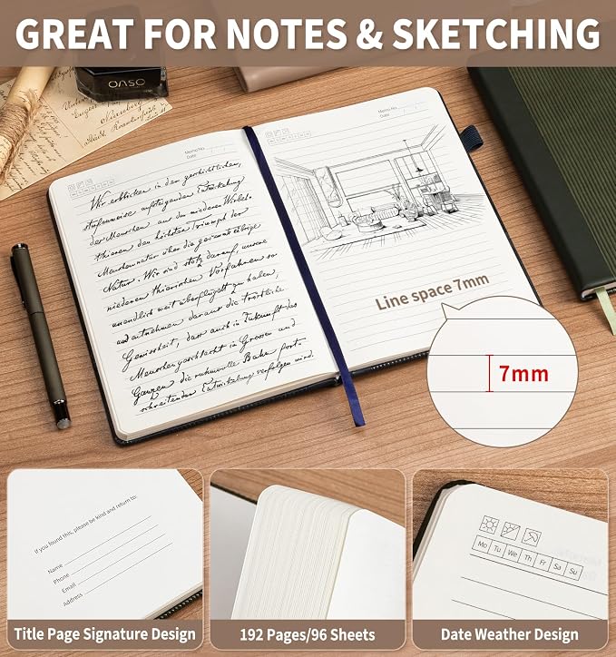 Lined Journal Notebook, A5 Vegan Leather College Ruled Notebook for Women Men, Daily Journaling Notebook 192 Pages for Work, School, Business, Travel, Note Taking(Khaki)