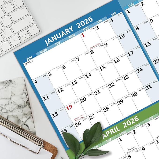 2026 Dry Erase Calendar – Large Yearly Wall calendar 2026, 45.1'' x 33.7'', 2-Side Reversible Calendar 2026, Vertical/Horizontal, Jan 2026 – Dec 2026, 2026 Wall Calendar with Notes, Stickers