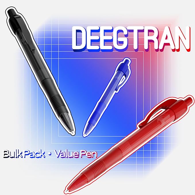 deegtran Pens Bulk, 30 Pack No Bleed Blue Ink Click Pens with Soft Grip, Wholesale Retractable Ballpoint Pens for Office School, Medium Point Smooth 1.0MM