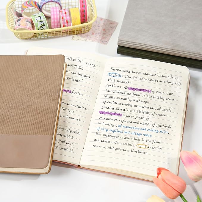 Lined Journal Notebook for Work College Ruled Notebook 5.79" x 8.27" A5 PU Leather Daily Journaling Notebook 216 Pages for Women Men Daily Writing Business School Travel Gift (Dark Pink)
