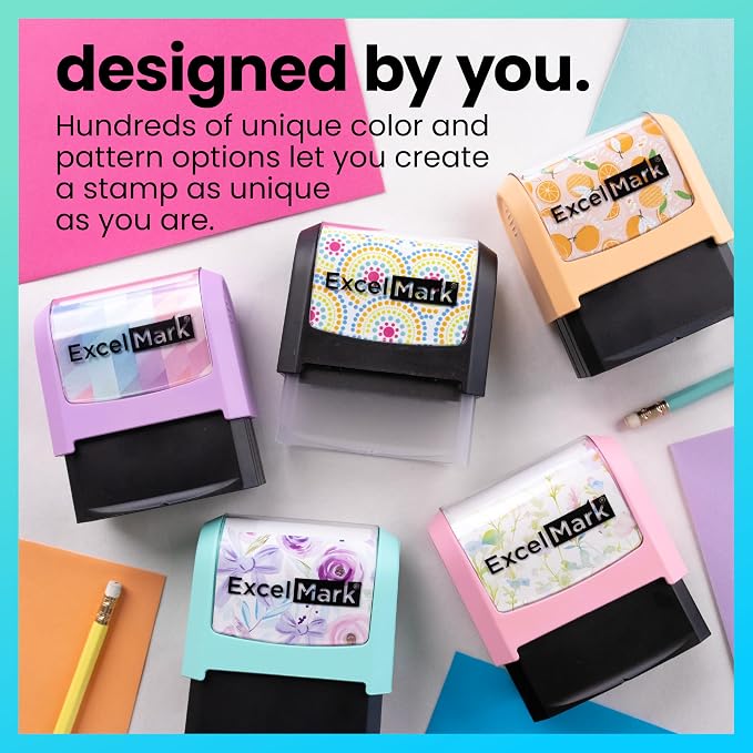 ExcelMark Address Stamp - Custom Return Address Stamp with Elegant Designs, Vibrant Colors & Patterns – Perfect for Mail, Invitations & Gifts (Peach, Metro Line)