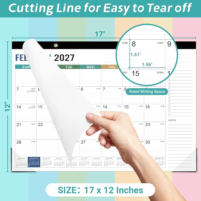 Desk Calendar 2026-2027 - 2026-2027 Desk Calendar, July 2026 - December 2027, 18 Monthly Desk Pad/Wall Calendar 2026-2027, 2-in-1 Desktop Calendar, 17" x 12", Thick Paper, Corner Protectors - Morandi Color
