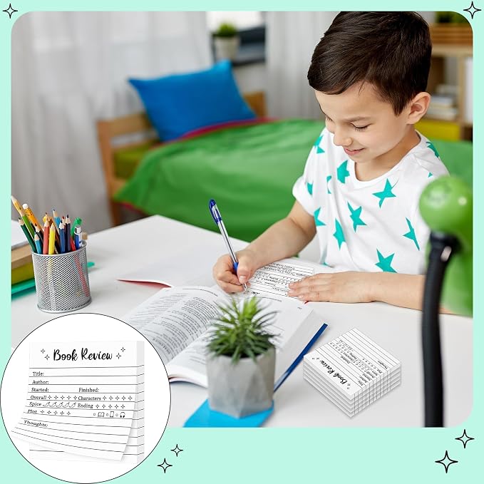 L1rabe Book Review Mini Sticky Notes - 6PCS Self-Stick Note Pads for Reader | Back to School Book Rating Stickers for Students, 300 Sheets Reading Tracker Log Stickers, Lovers Bookish Bookworm Supplies