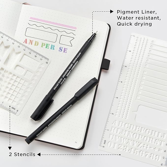 &And Per Se Dotted Notebook, A5 Hardcover with Journal Dotted Pages, Journal Stencils & Pen, 176 Numbered Pages for Beginners Women Men (Light Apricot)