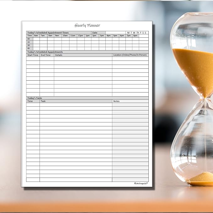Life Charge Hourly Planner Notepad for Work, Daily Schedule with Time Blocking, Task List & Notes, 60 Pages, 8.5 x 11 Letter