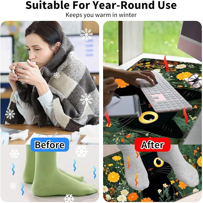 Warm Desk Pad,Heated Desk Pad,Office Mat,3 Heating Levels & 3 Hours Auto Shut-Off,31.5"*13" Gaming Mouse Laptop Keyboard Leather Desk Mat,Cute Cat Floral