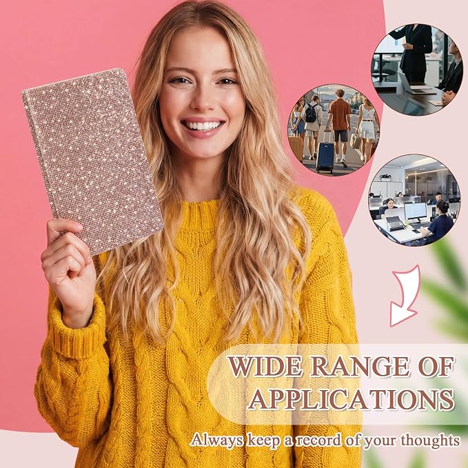 Resholder Rhinestone Pen & Glitter Notebook Set, Hard Cover Bling Diary Journal for Girls, Cute School Supplies for Back to School, Sparkly Desk Accessories Gift for Women(Rhinestone,A5,Rose Gold)