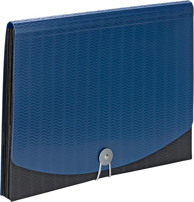 Smead Poly Frequency Expanding File Folders, Flap and Cord Closure, Letter Size, Wave Pattern, 7 Pocket, Blue/Black (70872)
