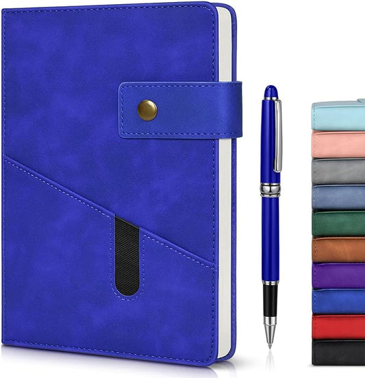 Lined Journal Notebook with Pen, A5 Personalized Hardcover Leather Journal for Men Women, 200 Pages 100 GSM Thick Paper College Ruled Notebooks for Work Travel School Writing Diary 5.9" X 8.4" Navy