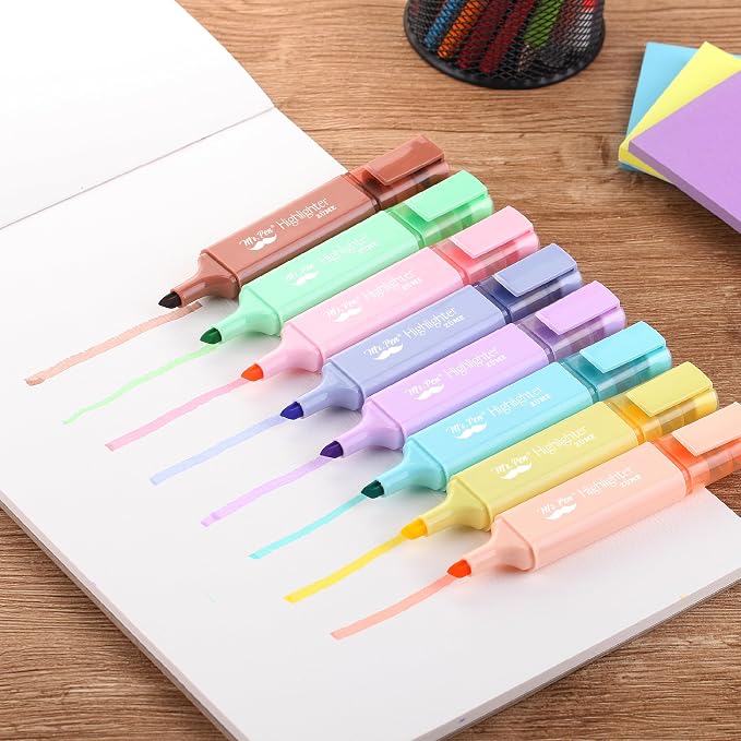 Mr. Pen- Pastel Highlighters, 8 Pack, Highlighters with Firm Chisel Tip | Quick Dry & Non-Toxic, No Bleed on Standard Paper, Ideal for Highlighting, Underlining, Journaling & Coloring