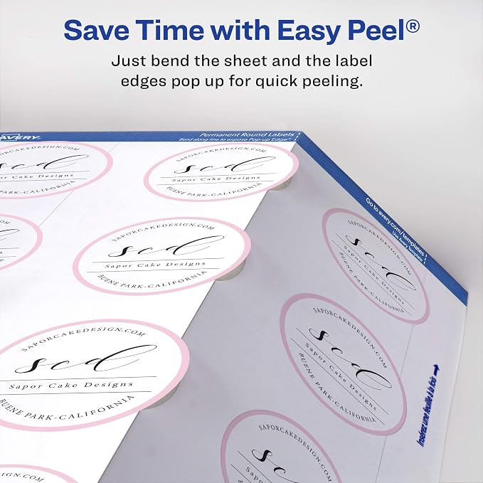 Avery Round Labels, 2" Diameter, Sure Feed Technology, Print-to-the-Edge, Easy Peel, Laser/Inkjet, Permanent, 120 Blank Circle Labels Total (22612)
