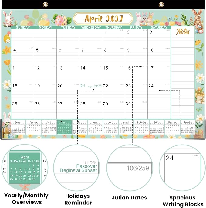 Desk Calendar 2026-2027, Large 18-Month Desk/Wall Calendar, Now Through Dec 2027, 17" x 12", Thick Paper, Large Blocks, Plastic Cover, Monthly Calendar for Home School & Office Easy Organizing