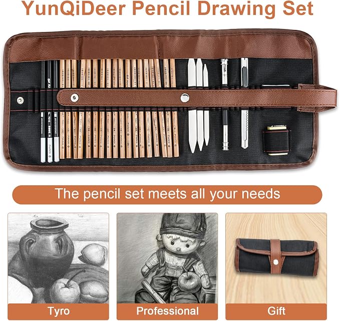 YunQiDeer Drawing Pencils, Professional Charcoal & Graphite Sketching Pencil Kit for Beginners & Adults, Art Supplies for Blending Shading
