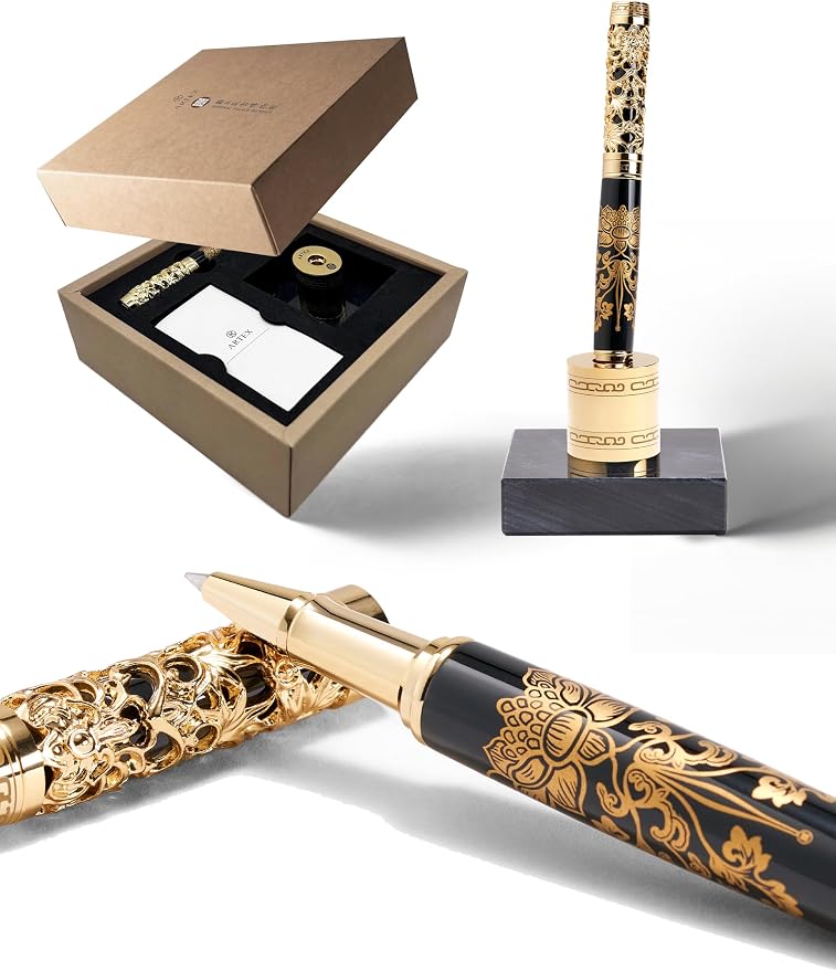 ARTEX Executive Rollerball Pen Sets With Stand - Museum Art Collections - Crafting Timeless Beauty - Luxury Pen Gift & Office Desk Decor, German SCHMIDT refill, Solid Metal & Marble Texture