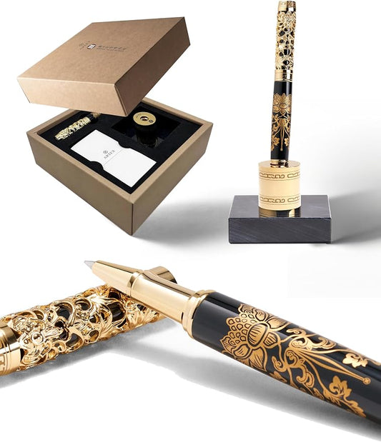 ARTEX Executive Rollerball Pen Sets With Stand - Museum Art Collections - Crafting Timeless Beauty - Luxury Pen Gift & Office Desk Decor, German SCHMIDT refill, Solid Metal & Marble Texture