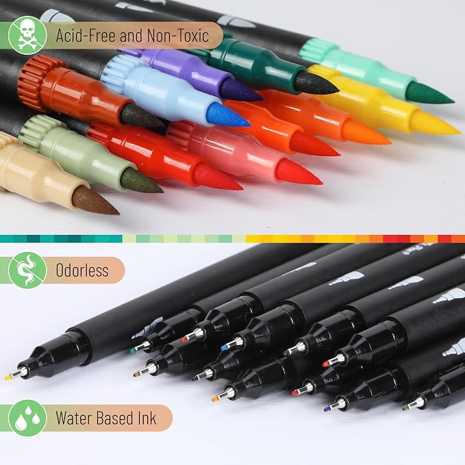 Mr. Pen- Dual Tip Brush Pens, 12 pcs, Assorted Colors | Fine & Brush Tip Markers for Adult Coloring Markers for Adults