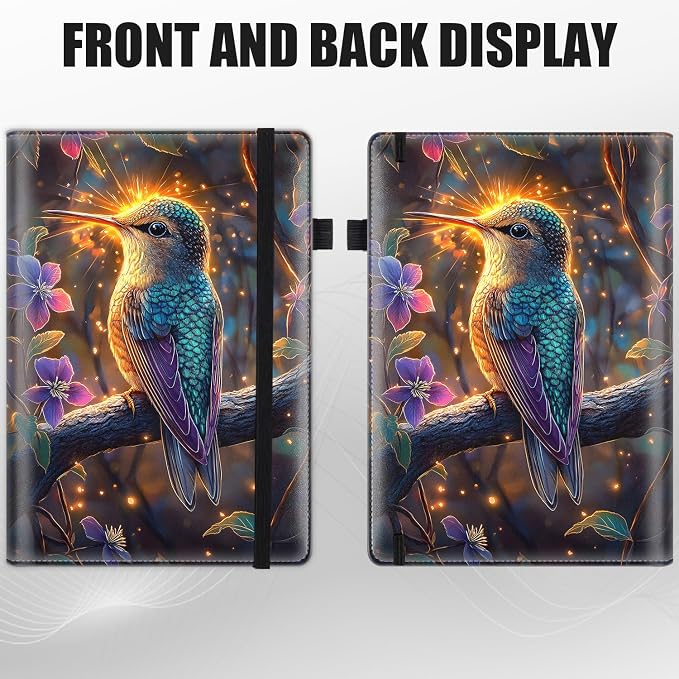 Hardcover Executive Notebooks, A5 PU Leather Lined Journal Notebook, 200 Pages Thick Paper Subject Notebooks for School,Work,Home Writing Business Notebook, Blooming Flower and Hummingbird