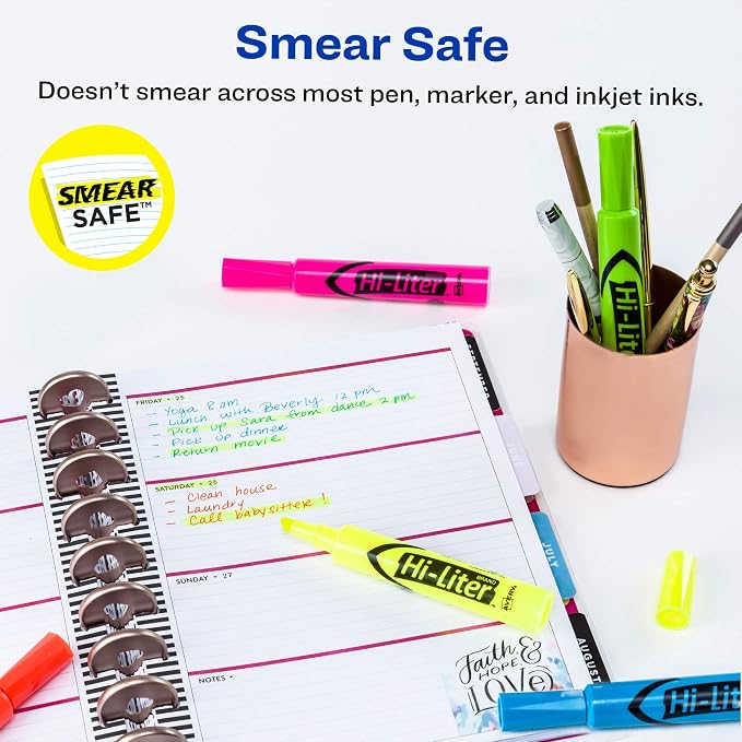 Avery Hi-Liter Desk-Style Highlighters, Smear Safe Ink, Chisel Tip is great for sketch book art, 12 Assorted Colors (98034)