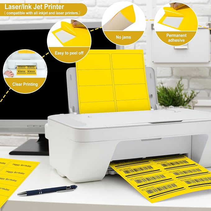 L LIKED 300 Fluorescent Yellow Labels, 2"X4" Neon Colored Labels Handwritten or Inkjet/Laser Print for Shipping Envelopes & Small Packages - 30 Sheets