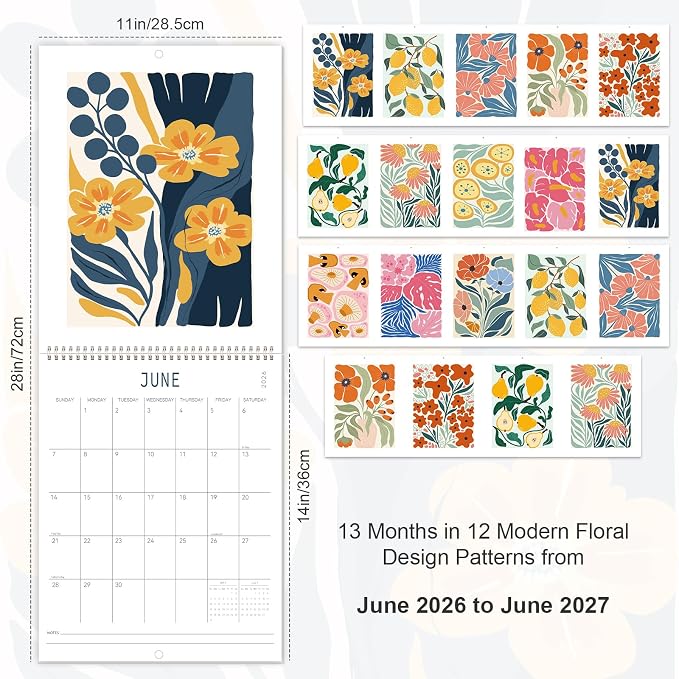 Guasslee Wall Calendar 2026-2027, Vertical Calendar Wall 2026, 13-Month Aesthetic Calendar From 2026 Jun-2027 Jun, 28" X 11" Monthly Planner Wall With Thick Paper, Floral Design for Home Office