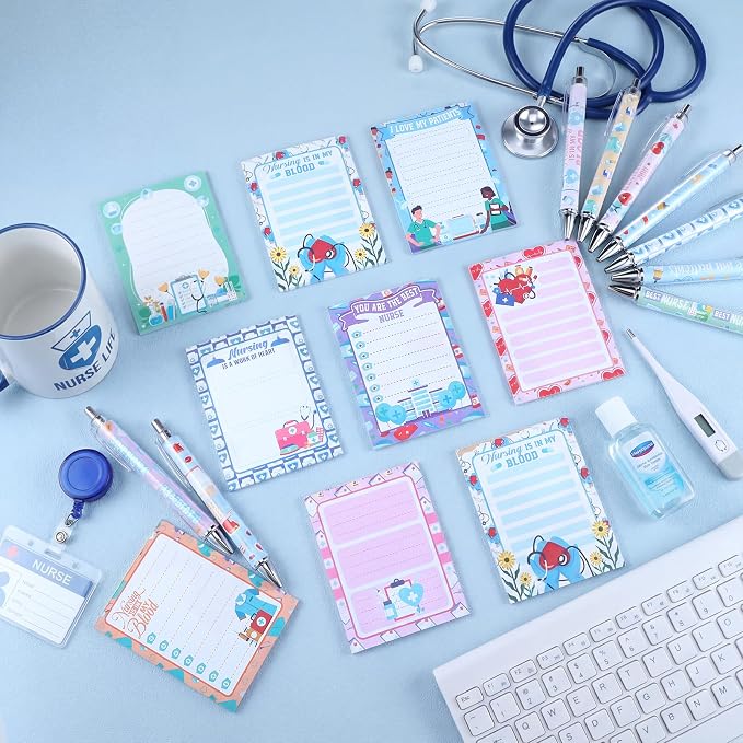 Eaasty 48 Pcs Nurse Gifts Bulk Funny Nurse Notepads and Ballpoint Pens with Ribbon Inspirational Thank You Gifts for Nursing, Coworker, Staff, Student, Healthcare Worker