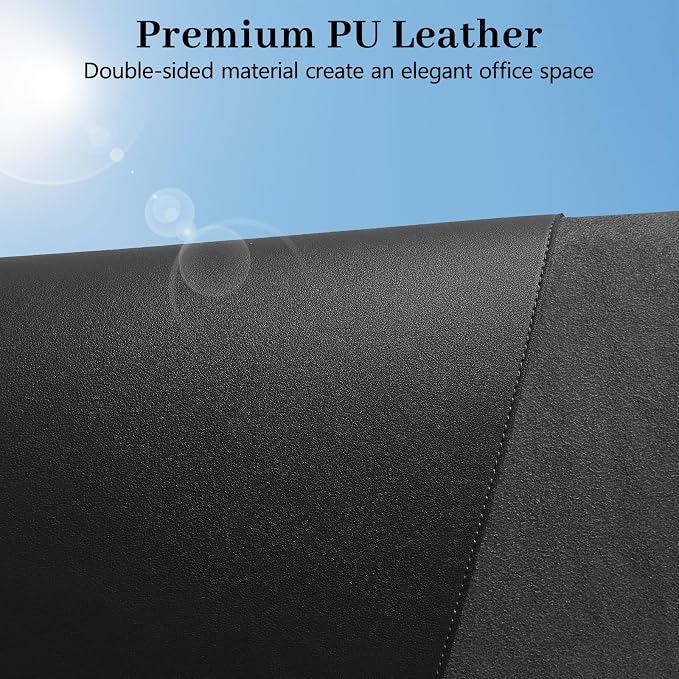 Black Leather Desk Mat Large Mouse Pad, Waterproof Desk Pad for Keyboard and Mouse, Non-Slip Computer Desk Protector, Smooth Mouse Movement Desk Mat for Home and Office(31.5"×15.7")