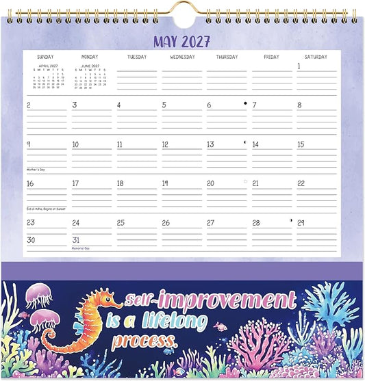 Wall Calendar 2026-2027 - Jul 2026 - Dec. 2027, 18 Monthly Calendar 2026-2027 with Pockets, 12" x 12", with Ample Ruled Space, Holidays, 2-Sided Pockets, 12 Seasonal Calendar, Great for Home & Office