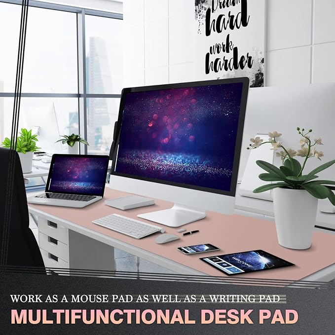 K KNODEL Extra Large Desk Mat, Leather Mouse Pad (47.2"x23.6", Pink) | Desk Pad, Keyboard Pad, Computer and Laptop Mat, Desktop Protector and Cover, Writing Pad and Blotter for Home Office
