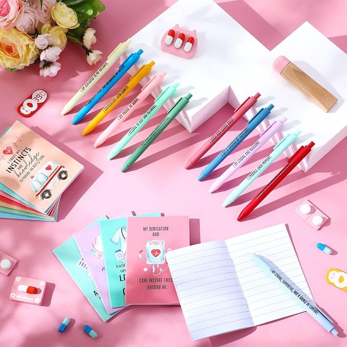 Mooliwe 24 Pcs Positive Affirmation Gift Set Gratitude Notebooks with Pens Small Bags Motivational Encouragement Notepads Daily Affirmations Journal for Women Stress Relief Self Care (Nurse)