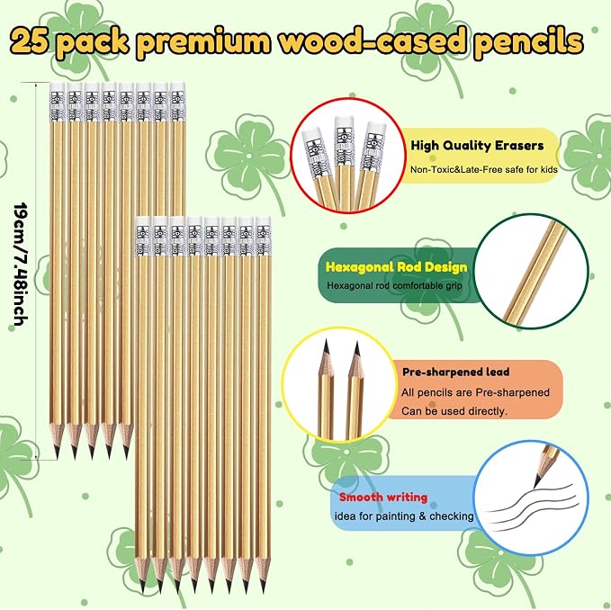 Adhere 25pcs Woodcase Pencils with Eraser Premium Pre-Sharpened Hexagon Graphite 2B pencils ideal for home, office writing including a Free Sharpener