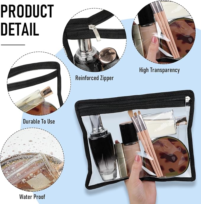 Outus 8 Pcs Clear Zipper Pouches Pencil Pouches PVC Makeup Pouch Envelopes Folder Storage Multi Purpose Pouch Document File Organization Bags, Office Supplies (Black Edging, 9.8 x 8 Inches)