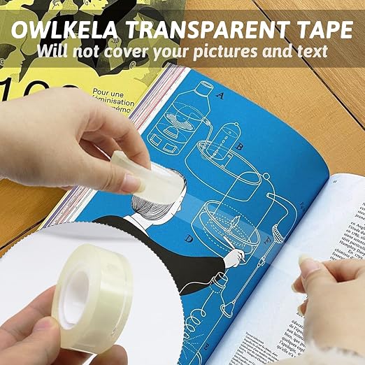 OWLKELA 12 Rolls Transparent Tape Refills, Clear Tape, All-Purpose Transparent Glossy Tape for Office, Home, School (Pack of 2)