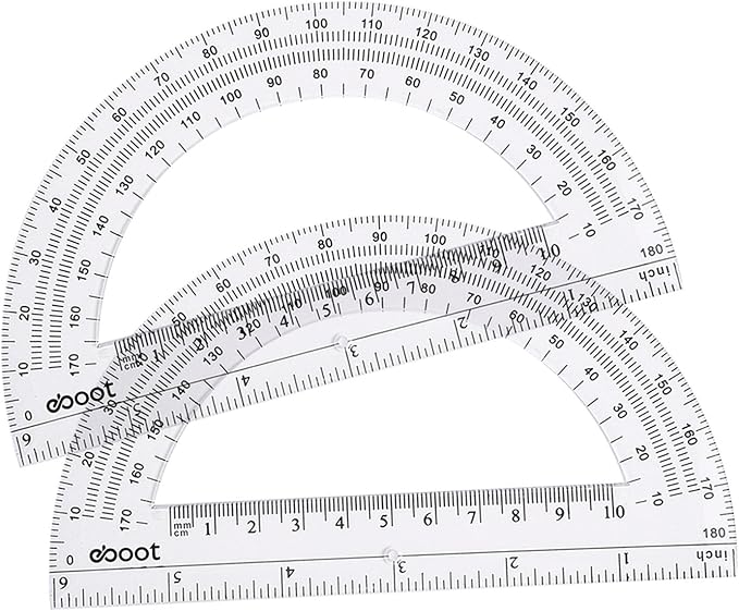 EBOOT Plastic Protractor Math Protractors 180 Degrees, 6 Inch, Pack of 2 (Clear)