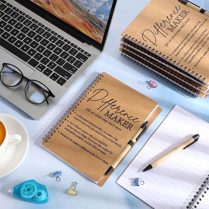 Nezyo 10 Sets Difference Maker Gifts Notebooks with Ballpoint Pens Employee Appreciation Gifts Mini Spiral Inspiration Journal Bulk for Leader Boss Coworker Nurse Teacher Difference Maker (Brown)
